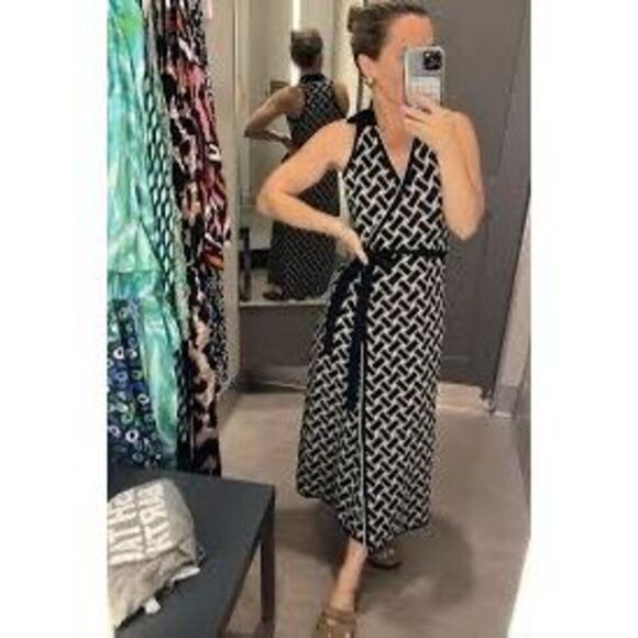 Diane Von Furstenberg X Target Size XXS Collared Midi Wrap Dress Black Geometric - Picture 6 of 13